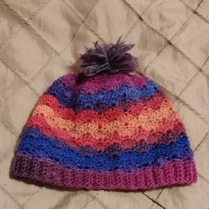 Handmade Crocheted Women's Size Medium Multicolor 100% Wool Hat